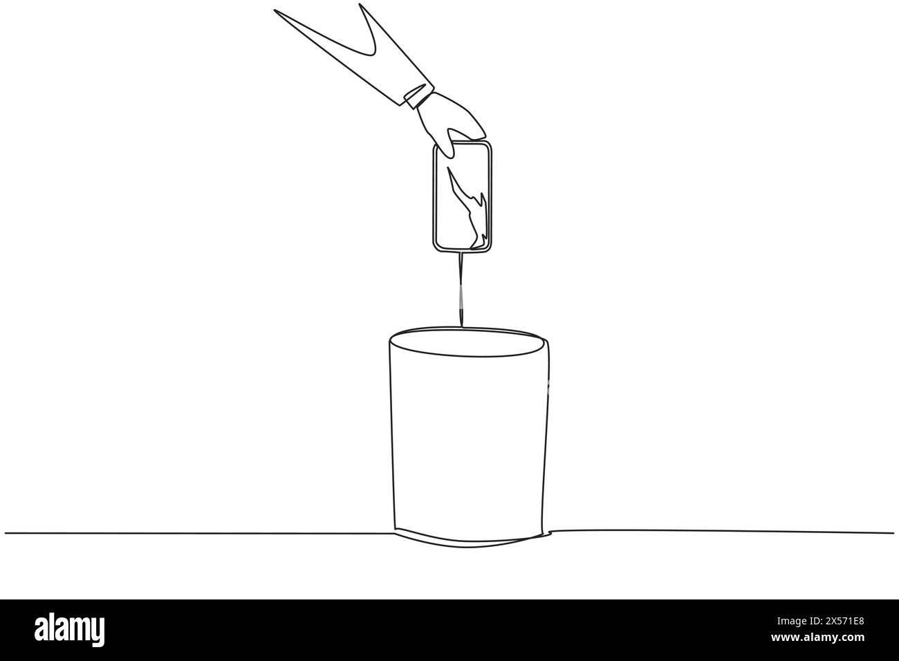 Single continuous line drawing businessman's hand throwing away a