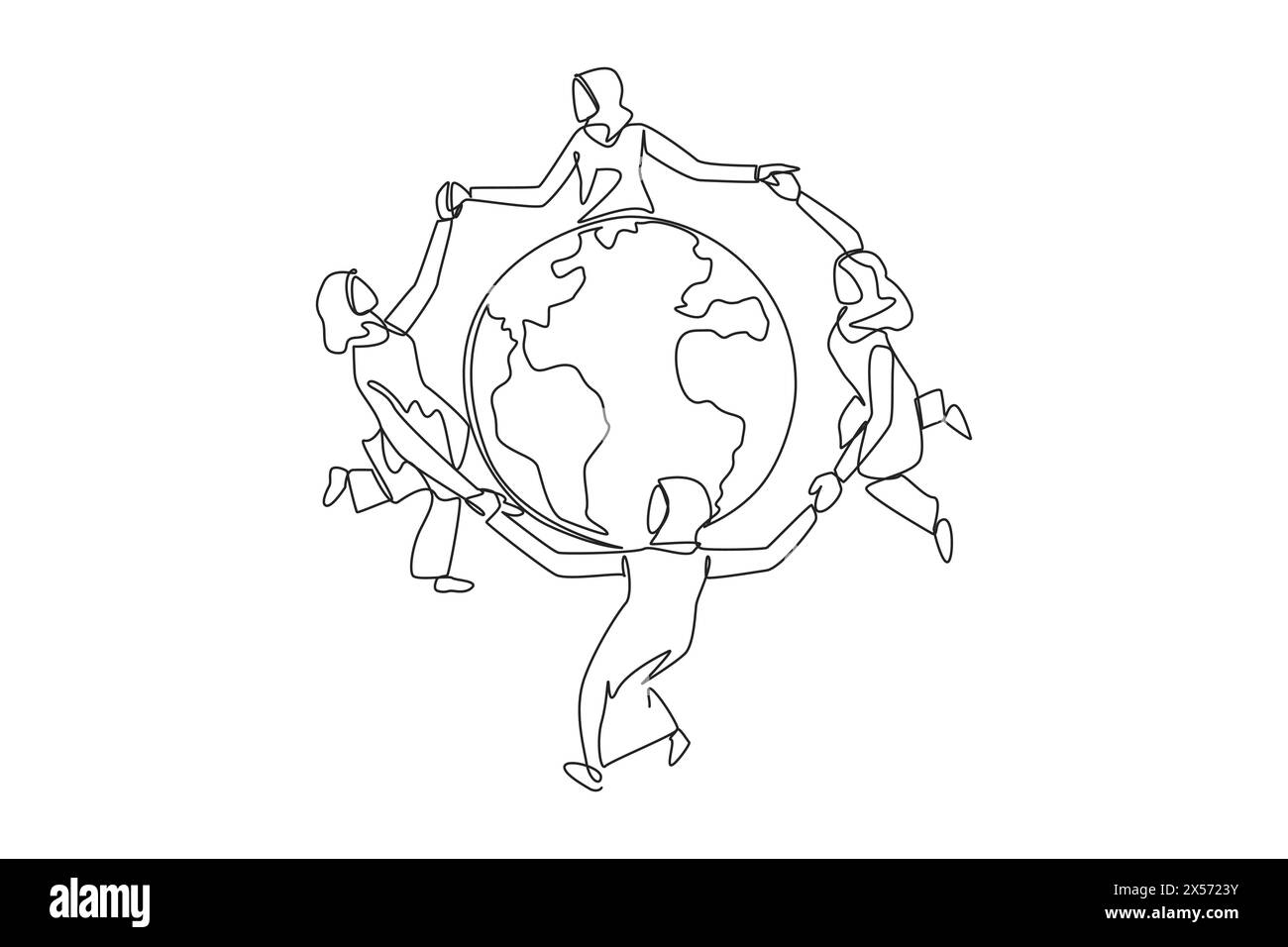 Single one line drawing a group of Arabian women make a circle around ...