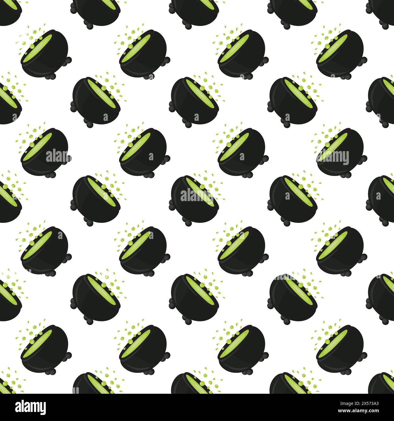 Witchs cauldron with boiling magic potion. Seamless pattern. Vector illustration. Stock Vector