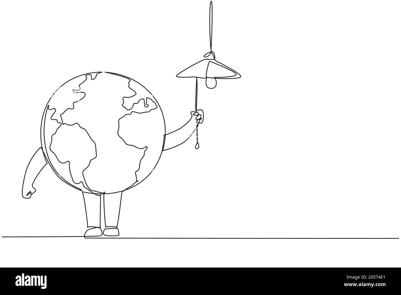 Single one line drawing globe pulls string to turn off the lights. Save