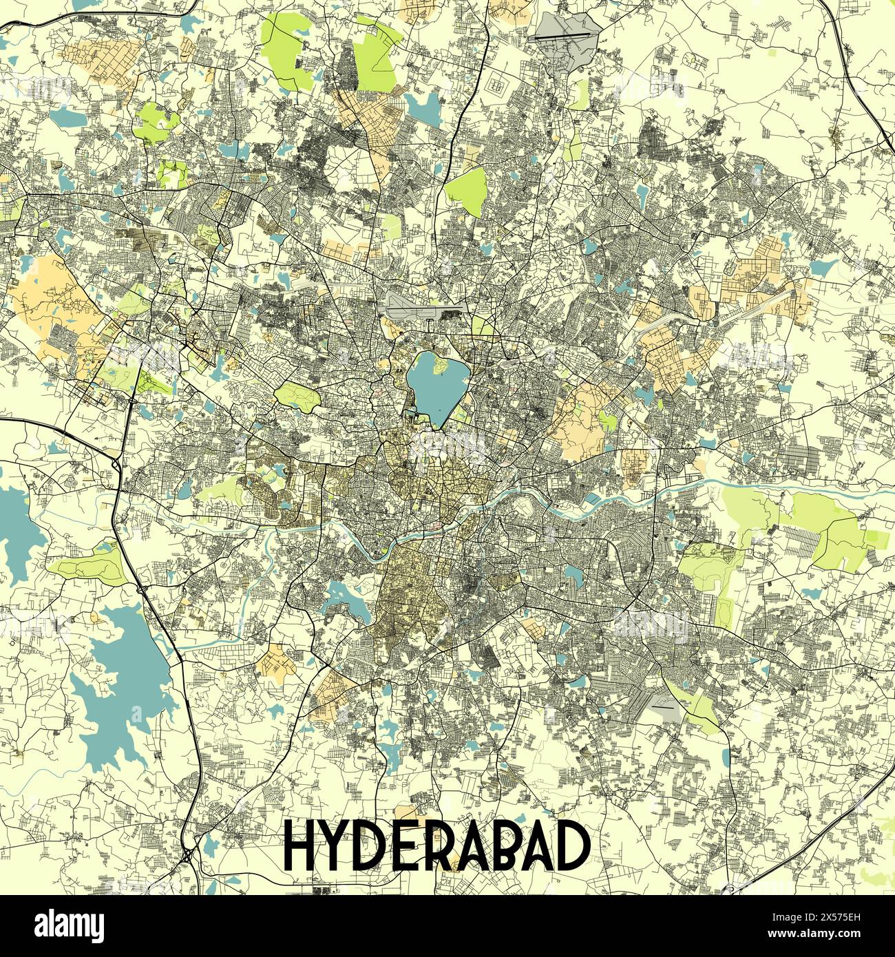Hyderabad, India map poster art Stock Vector