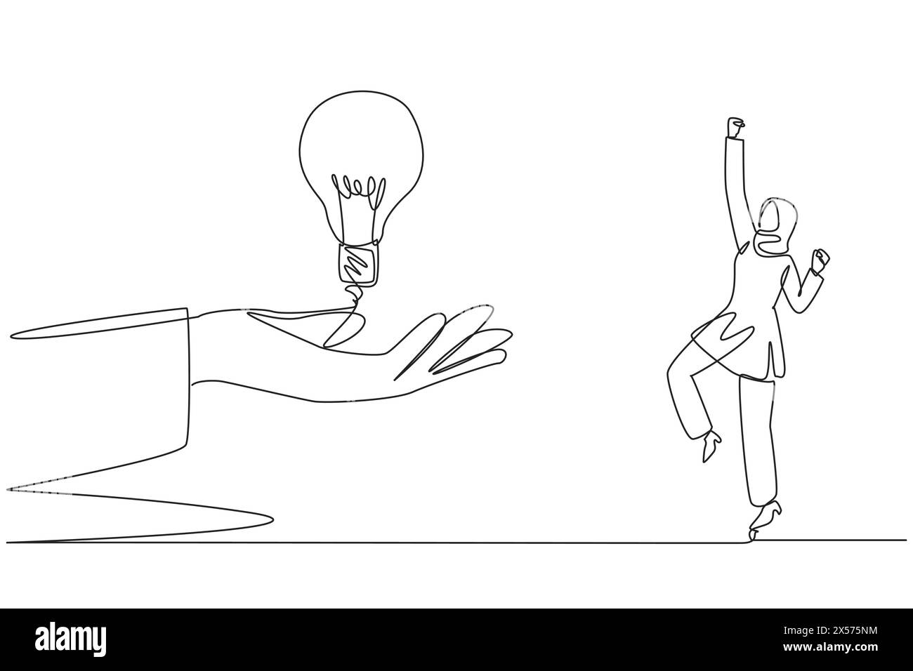 Single one line drawing Arabian businesswoman is excited to get