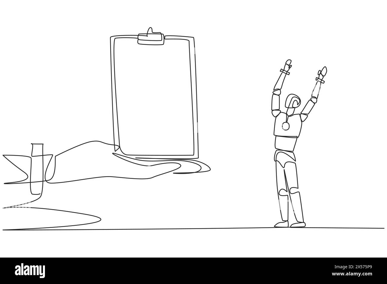 Single continuous line drawing a smart robot was excited to get the ...