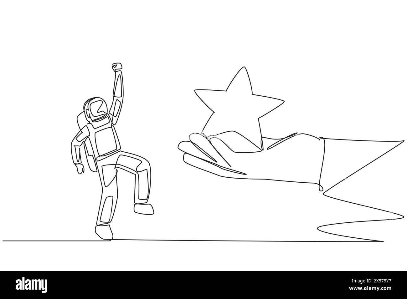 Continuous one line drawing astronaut was happy to get a star from the ...