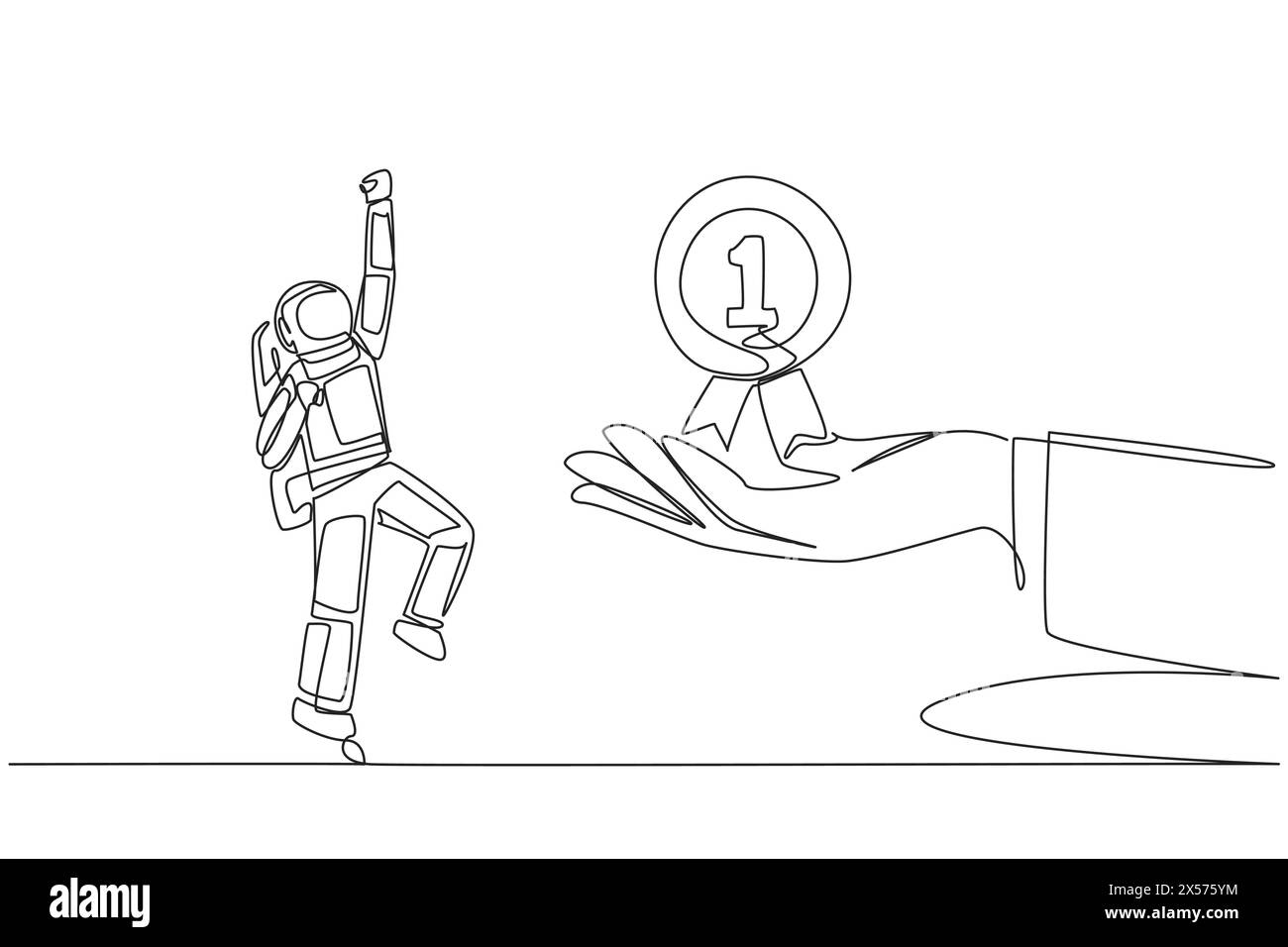 Single one line drawing astronaut was happy to get medal award from ...