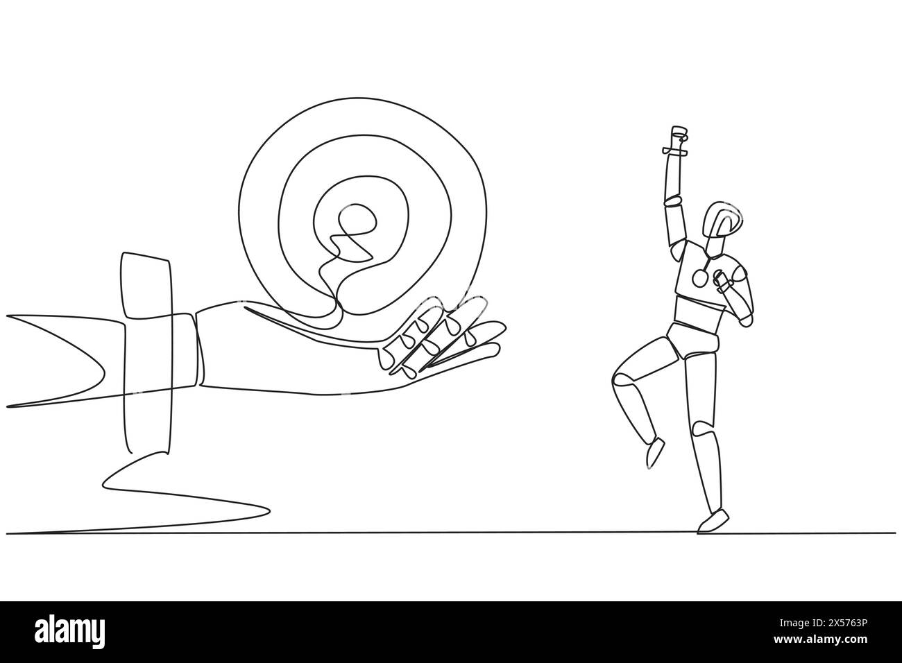 Single continuous line drawing robot was excited to get the arrow ...