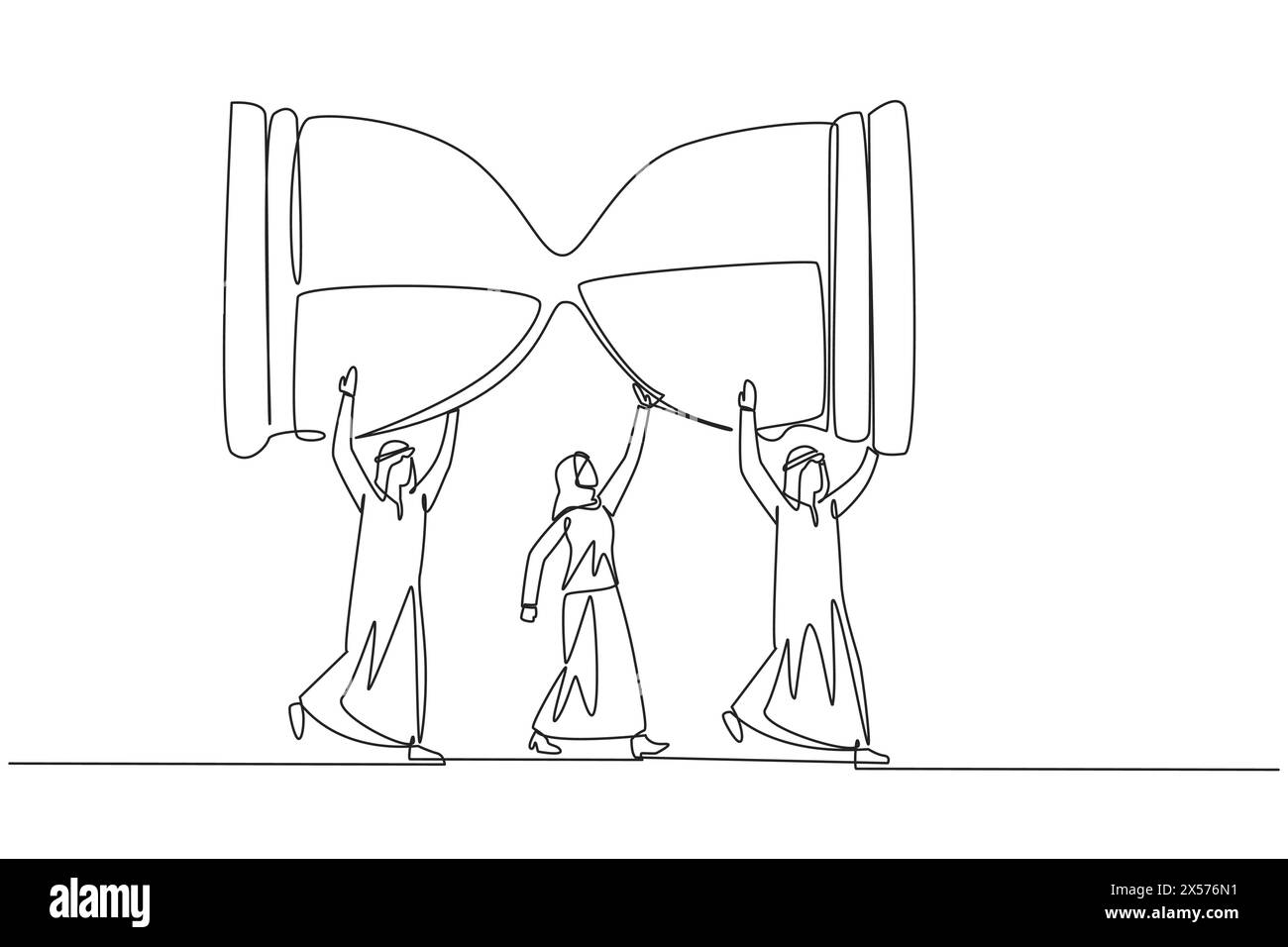 Continuous one line drawing a group of Arab businessmen and Arab ...