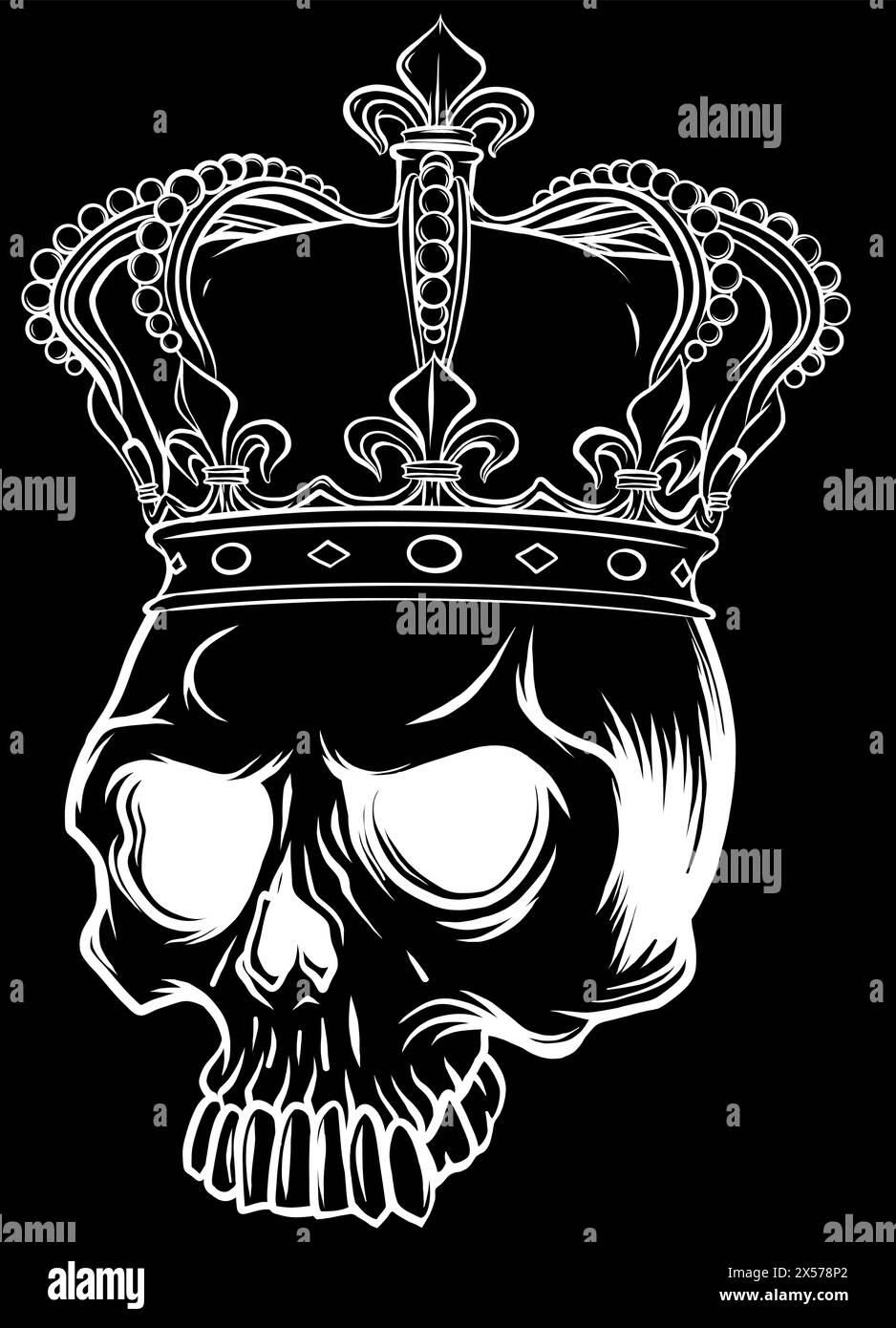 white silhouette of skull with crown on black background Stock Vector ...