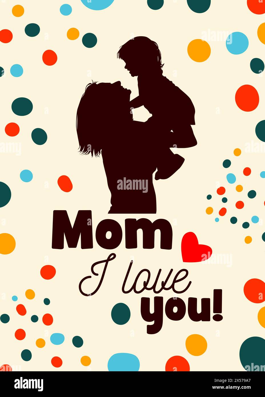 Happy Mother's Day trendy card. Silhouette of a mother with a child ...