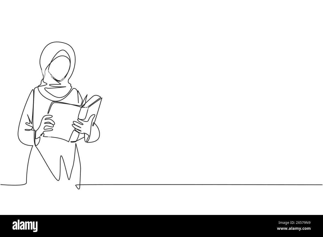 Single continuous line drawing Arabian woman focus on reading. Try to ...