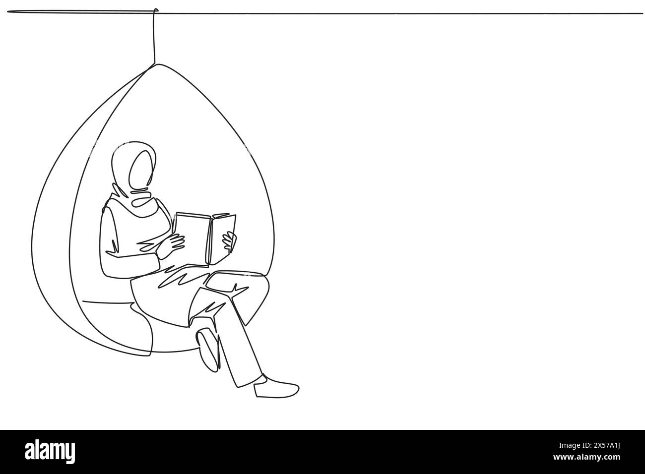 Single continuous line drawing Arab woman sitting relax in hanging ...