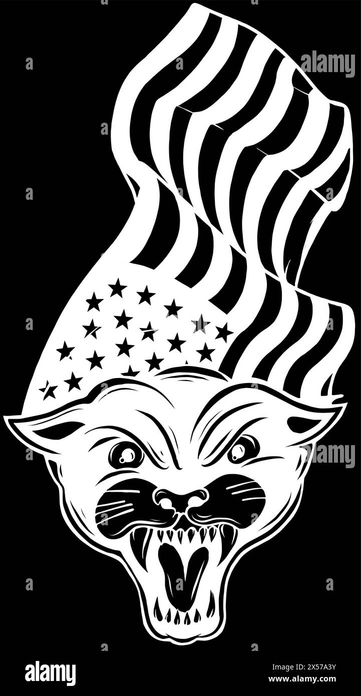 white silhouette of panther with america flag on black background Stock Vector