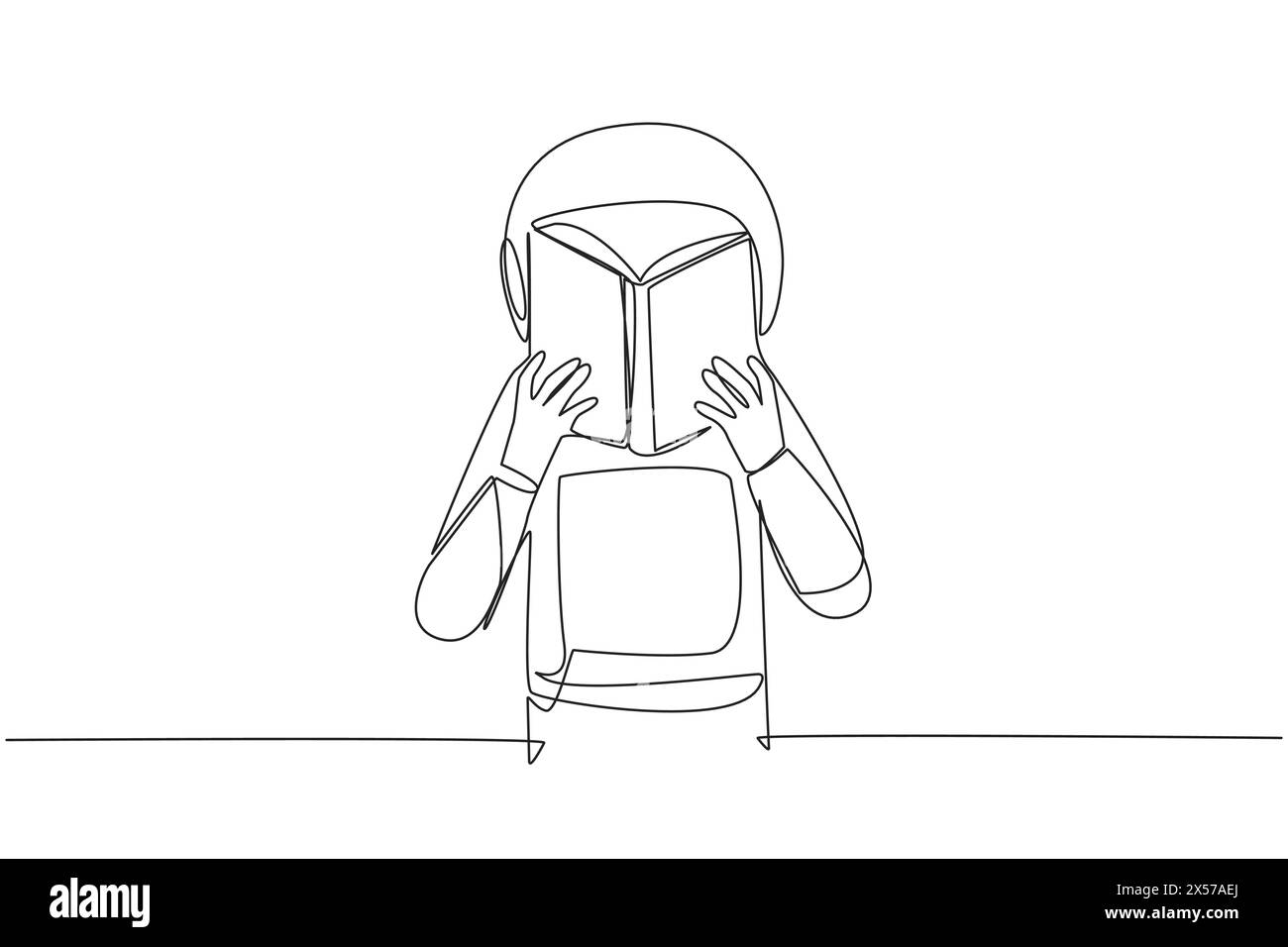 Single one line drawing astronaut seriously reading book until cover ...