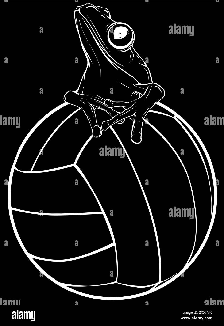 white silhouette of Volleyball ball with frog on black background vector illustration design Stock Vector
