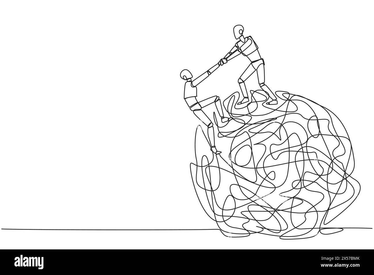 Single one line drawing smart robot helps colleague climbs the big ...
