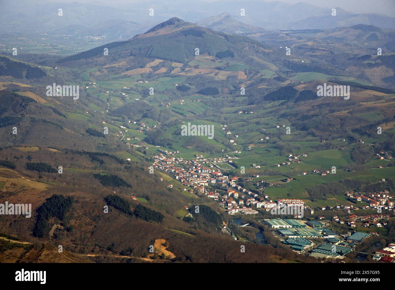 Vera de Bidasoa and La Rhune mountain in background, Navarre, Spain Stock Photo