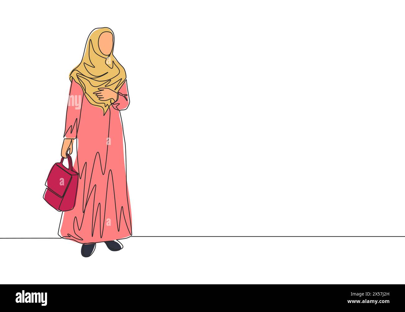 One single line drawing of young happy muslim girl with head scarf ...