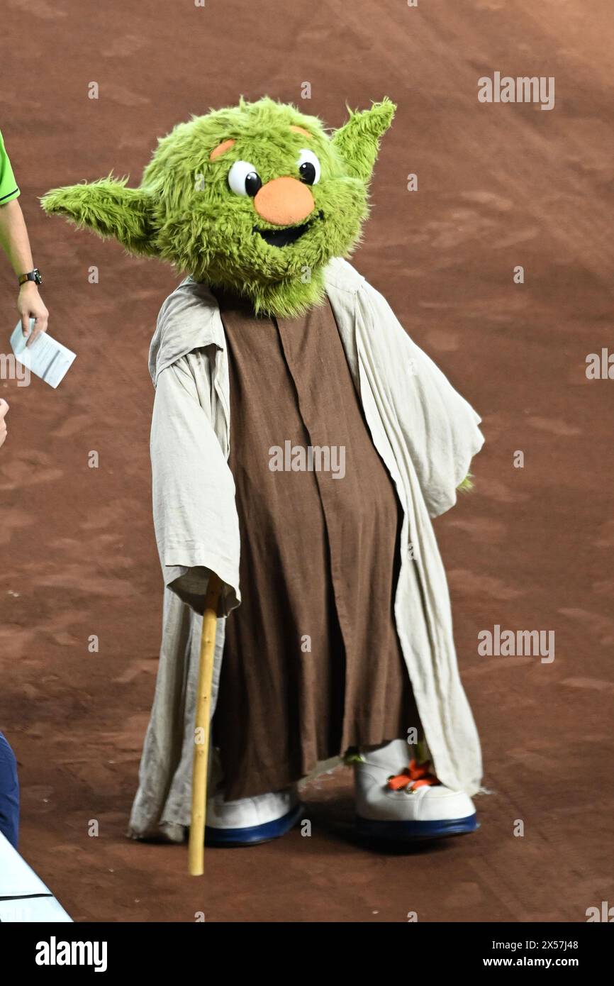 Astros mascot Orbit as Yoda for Star Wars Night during the MLB baseball game between the Seattle Mariners and the Houston Astros on May 03, 2024 at Mi Stock Photo