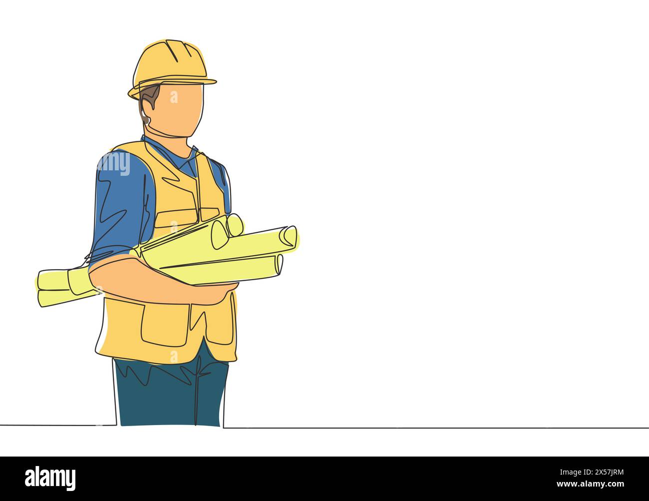 Single continuous line drawing of young attractive architecture holding