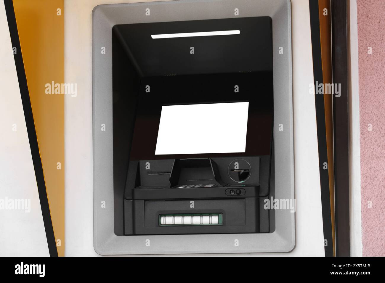 Modern automated cash machine with screen outdoors Stock Photo - Alamy
