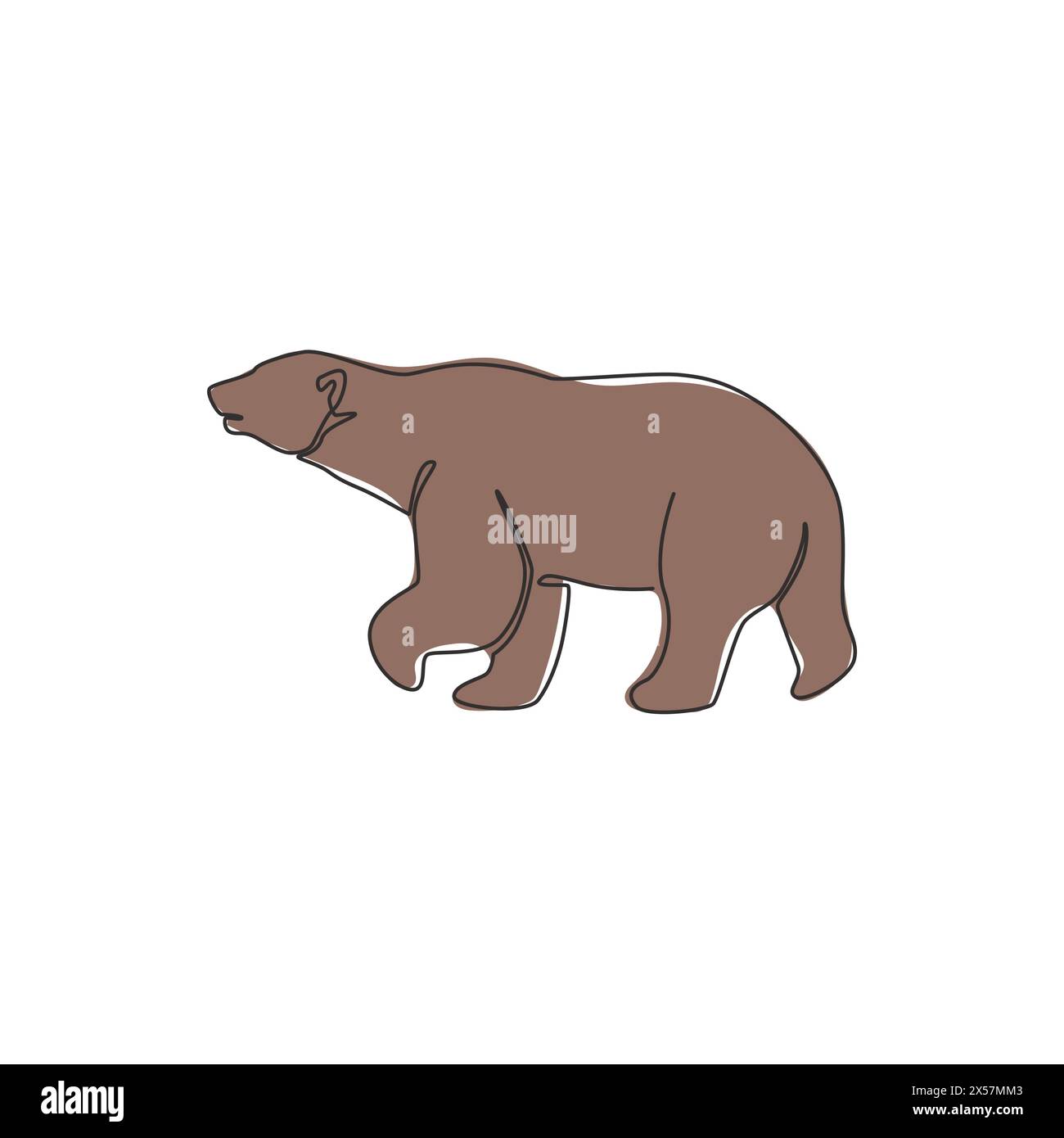 One single line drawing of cute grizzly bear for company logo identity. Business corporation icon concept from wild mammal animal shape. Modern contin Stock Vector