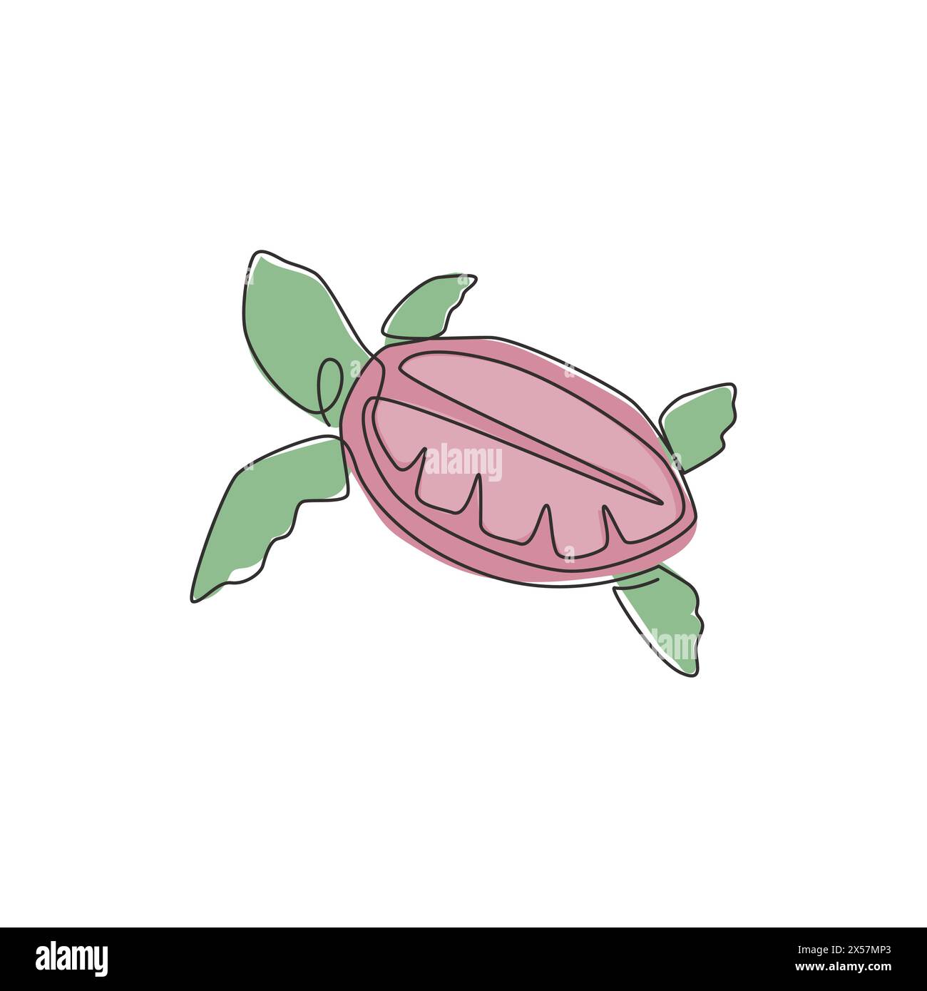 One single line drawing of big turtle for marine company logo identity. Adorable tortoise creature reptile animal mascot concept for conservation foun Stock Vector