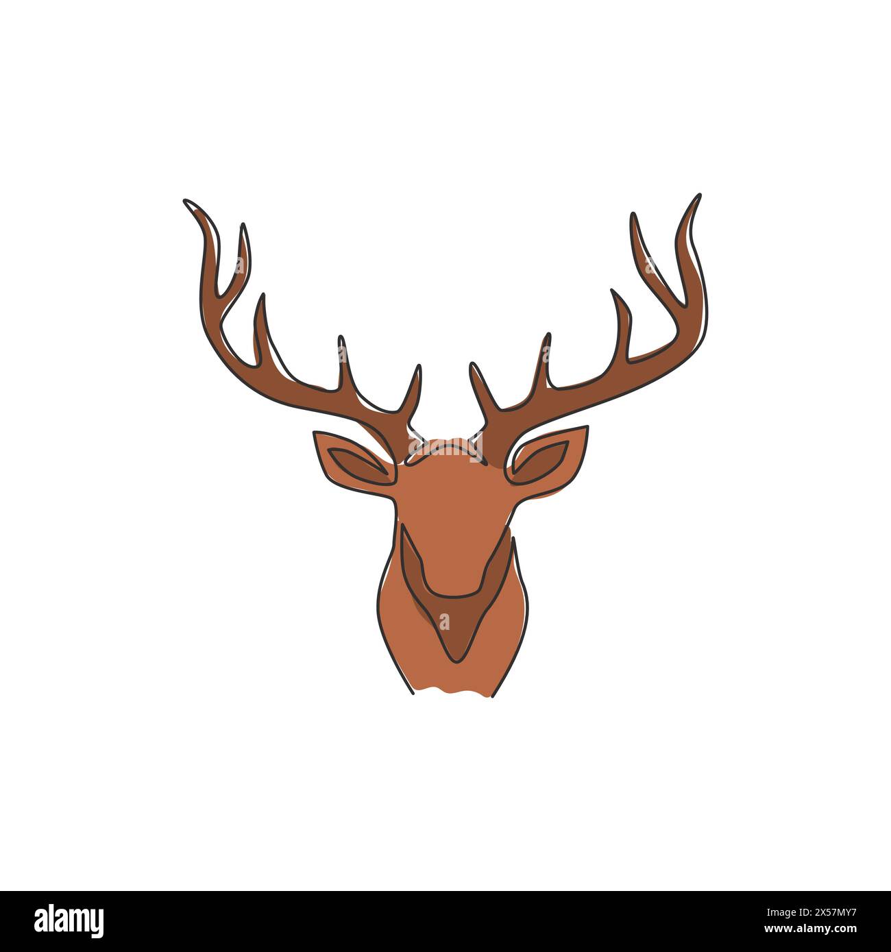 One single line drawing of adorable head deer for company logo identity. Cute reindeer mammal animal mascot concept for public zoo. Trendy continuous Stock Vector