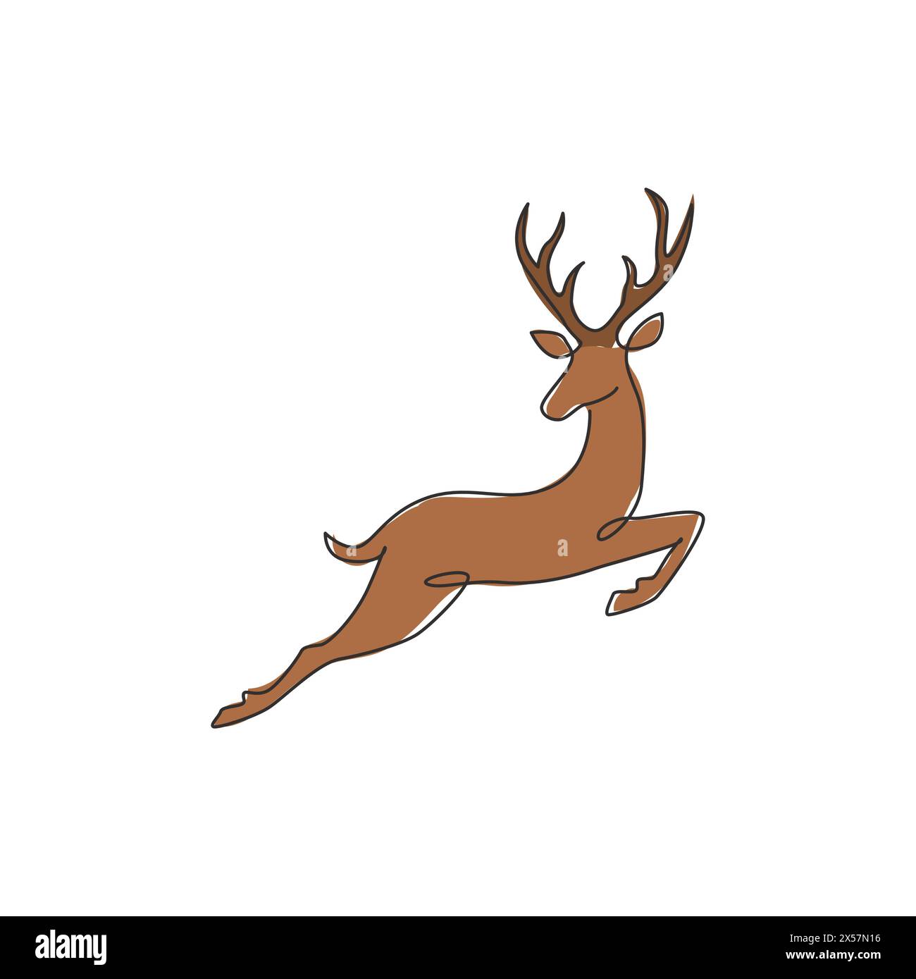 One continuous line drawing of wild reindeer for national park logo identity. Elegant buck mammal animal mascot concept for nature conservation. Singl Stock Vector