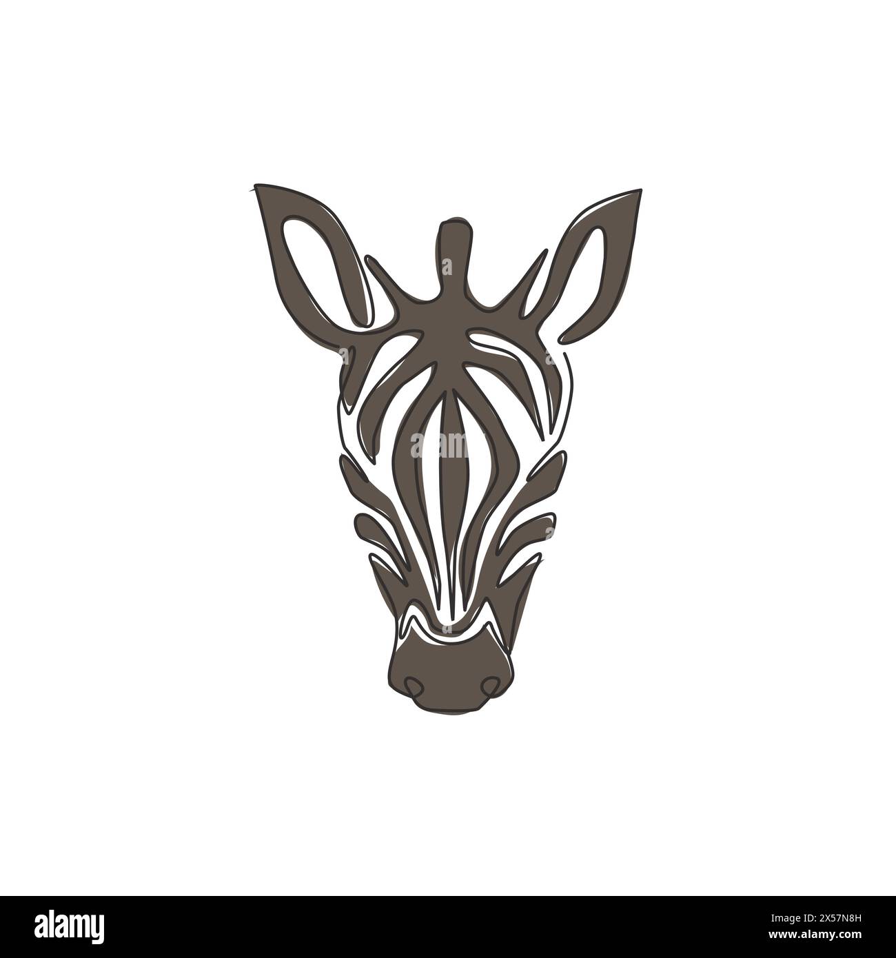 Single continuous line drawing of elegant zebra company logo identity. Horse with stripes mammal animal concept for national park safari zoo mascot. M Stock Vector