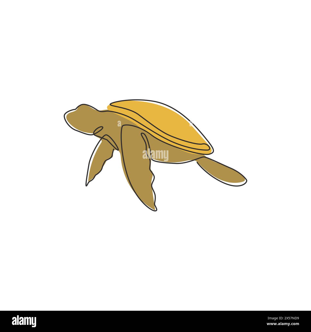 One single line drawing of big turtle for marine company logo identity. Adorable creature reptile animal mascot concept for conservation foundation. C Stock Vector