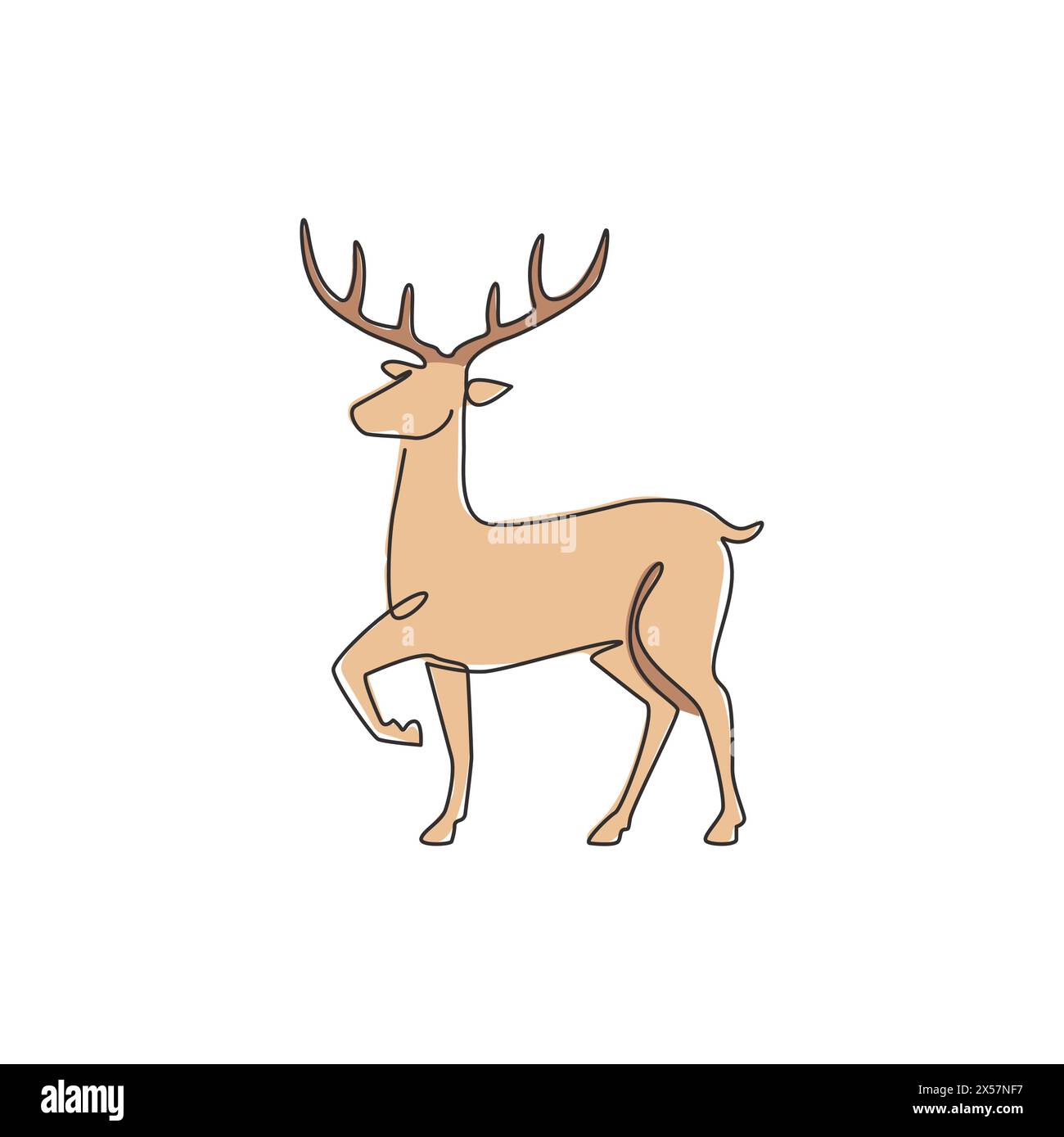 One single line drawing of adorable funny deer for company logo identity. Cute reindeer mammal animal mascot concept for public zoo. Modern continuous Stock Vector