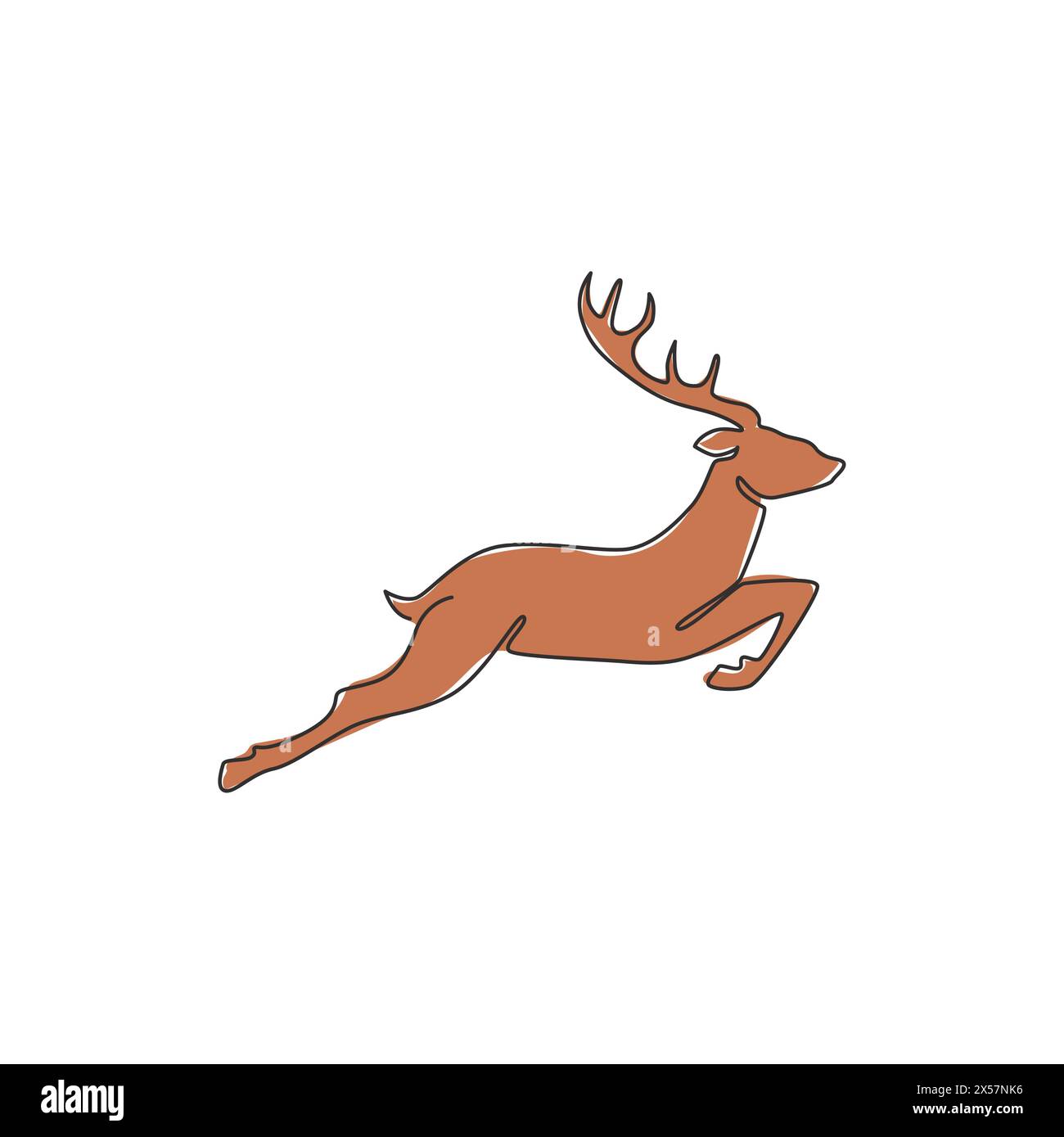 Single continuous line drawing of cute elegance deer for national zoo logo identity. Luxury buck mascot concept for animal hunting club. Dynamic one l Stock Vector