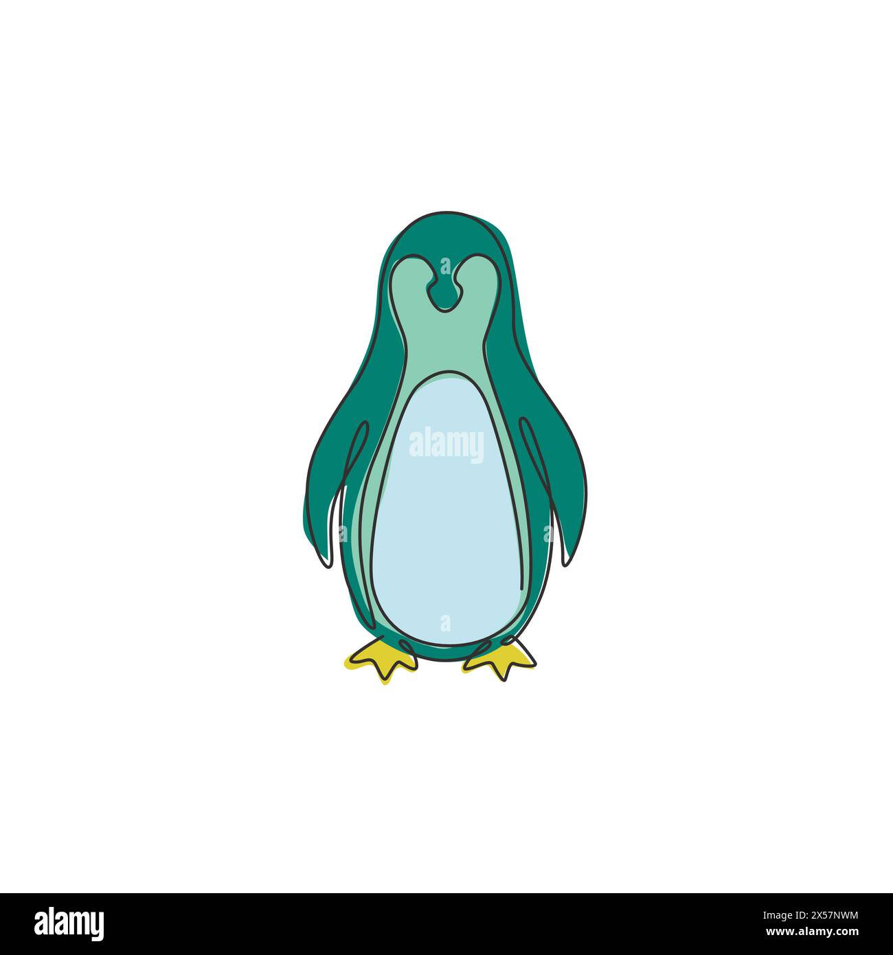 One continuous line drawing of funny penguin for kids toy company logo