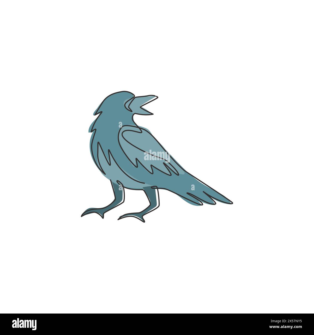 One single line drawing of mysterious raven for company business logo identity. Crow bird mascot concept for graveyard icon. Trendy continuous line dr Stock Vector
