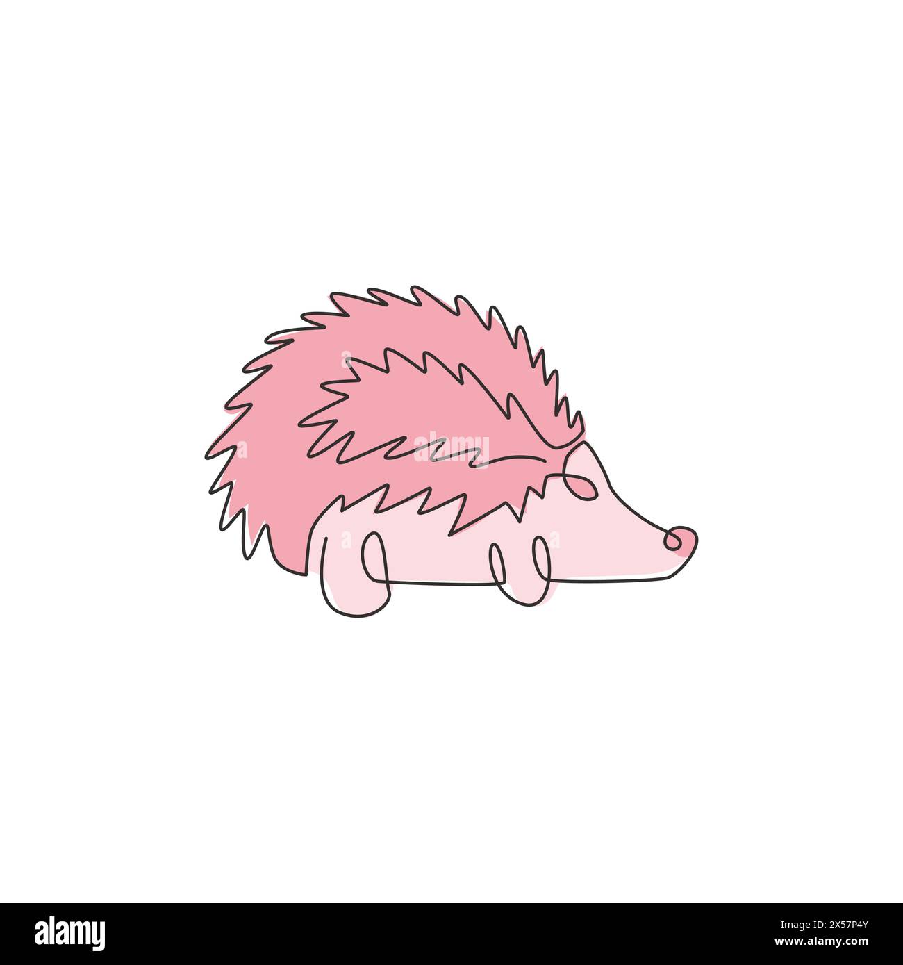 One single line drawing of adorable beauty tiny hedgehog for logo identity. Cute prickly rodent concept for national conservation park icon. Continuou Stock Vector