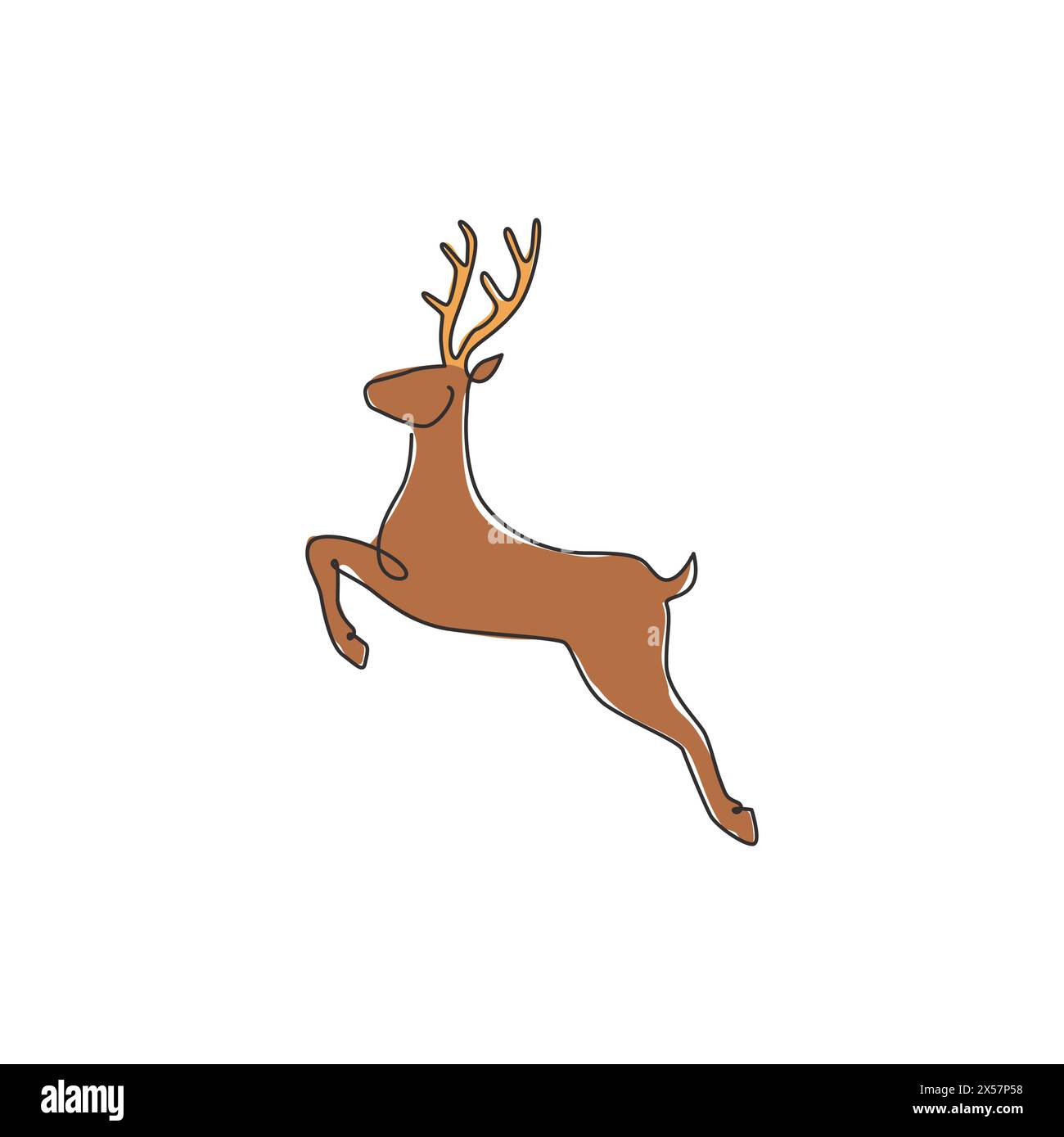 One continuous line drawing of jumping wild reindeer for national park logo identity. Elegant buck mammal animal mascot concept for nature conservatio Stock Vector