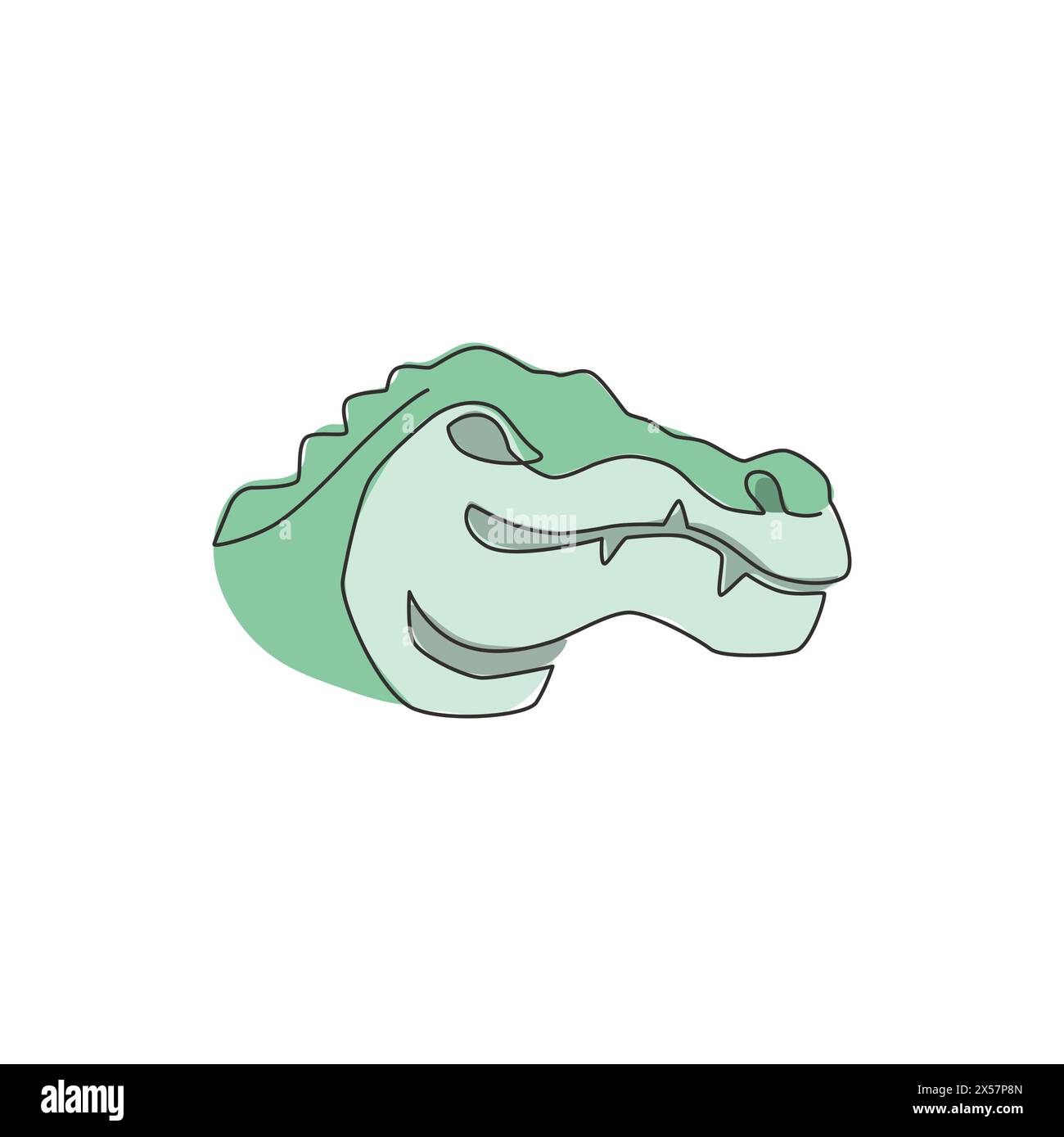One single line drawing of scary head river swamp alligator for logo identity. Reptile animal crocodile concept for national zoo icon. Modern continuo Stock Vector