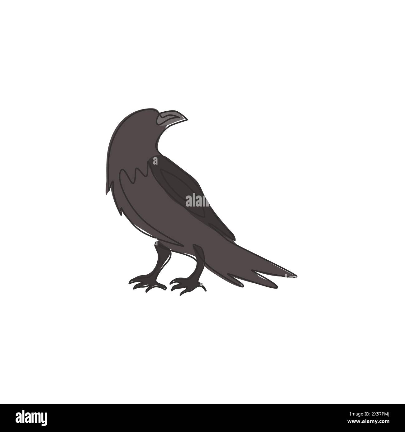 One continuous line drawing of black raven for ghost house logo identity. Crow bird mascot concept for cemetery icon. Modern single line draw vector g Stock Vector