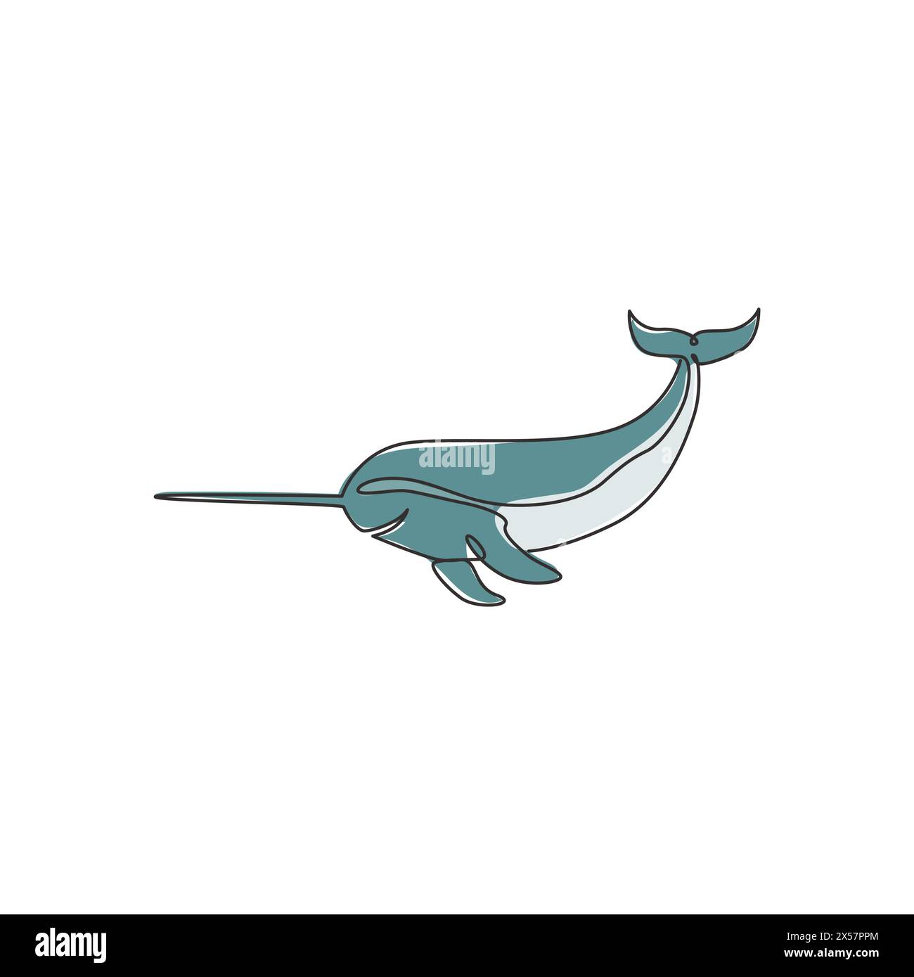 One single line drawing of funny cute narwhal for marine company logo ...