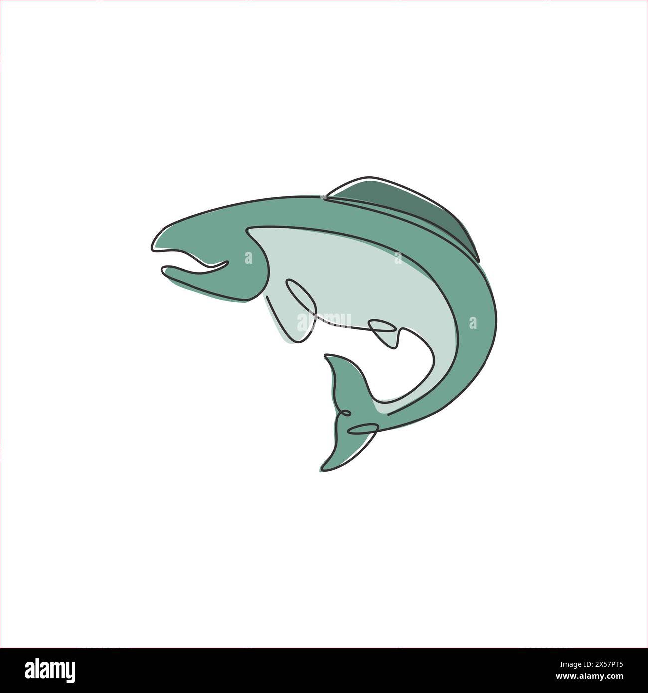 One continuous line drawing of big salmon for fishing logo identity ...