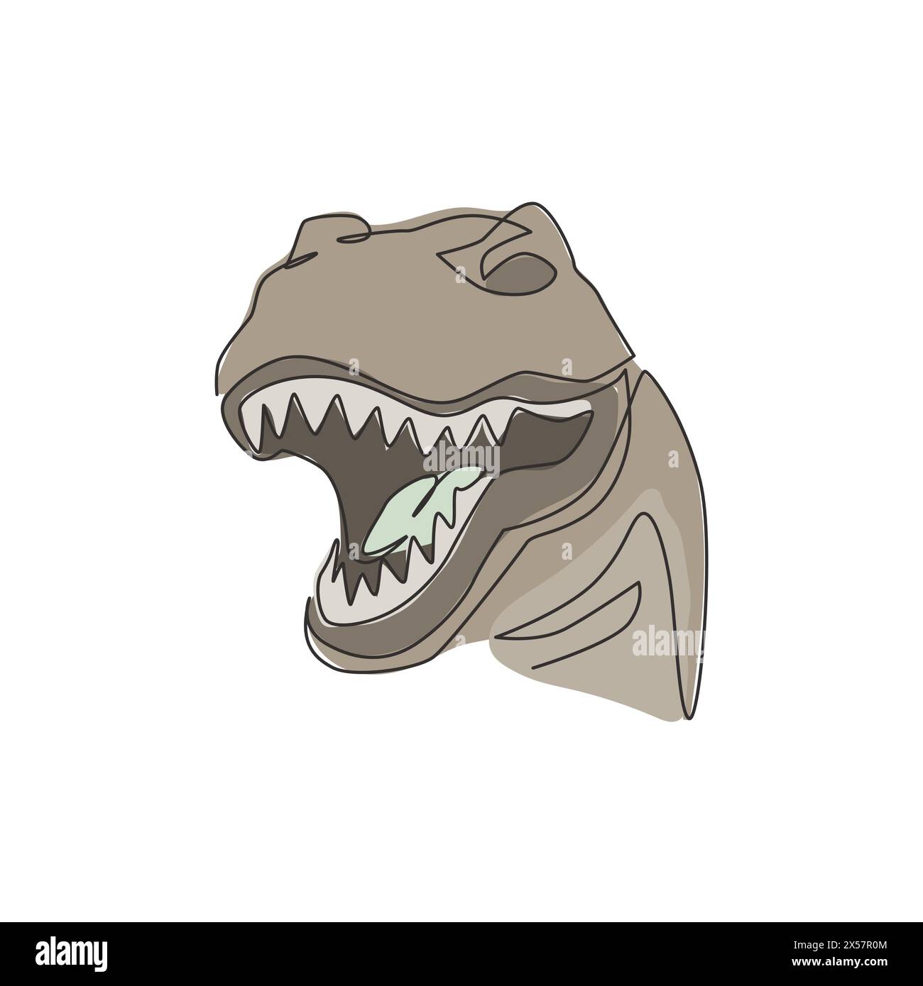 Single continuous line drawing of tyrannosaurus rex head for logo ...