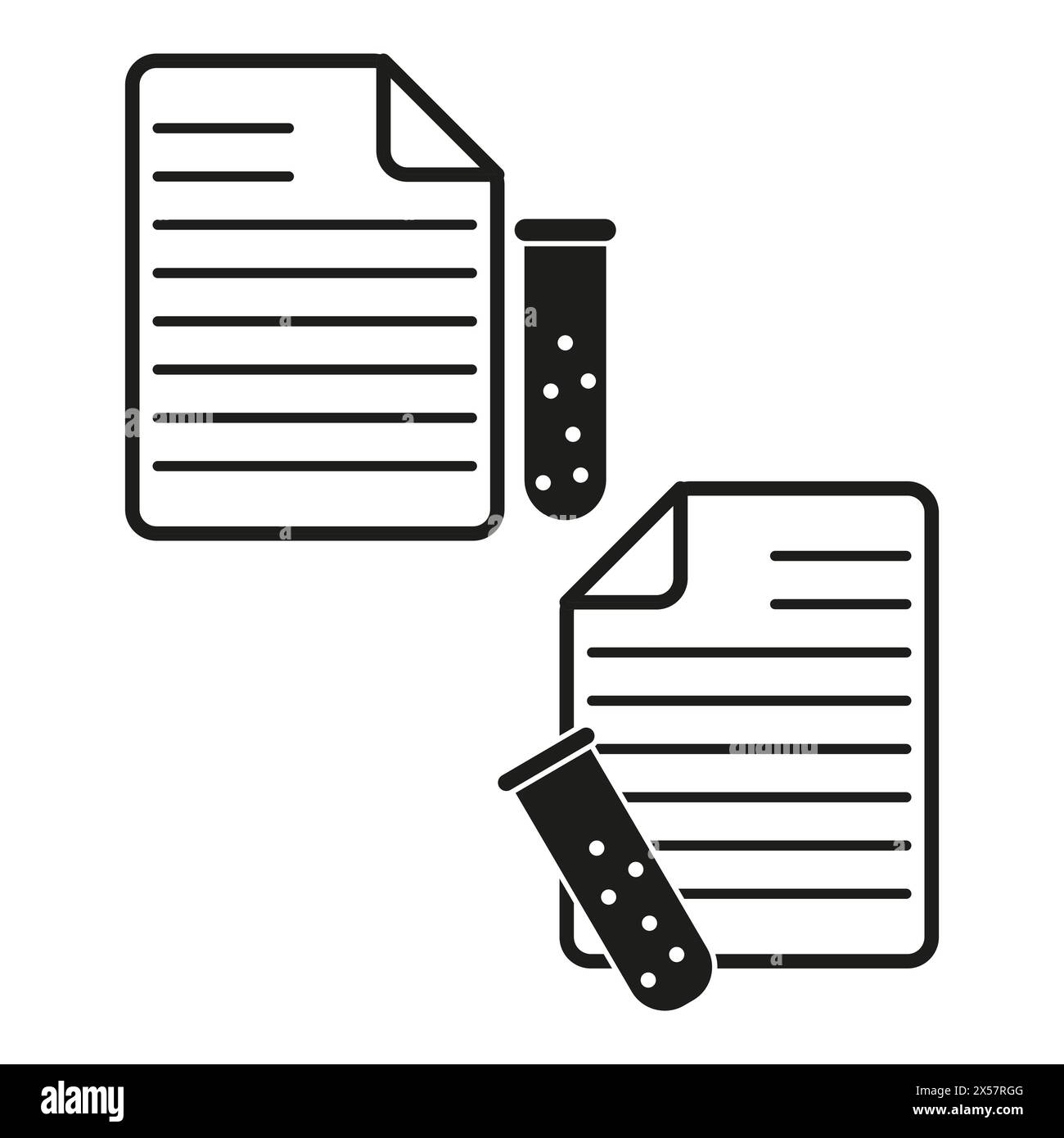 Document and test tube icons vector. Scientific research paperwork symbol. Lab analysis report illustration. Stock Vector