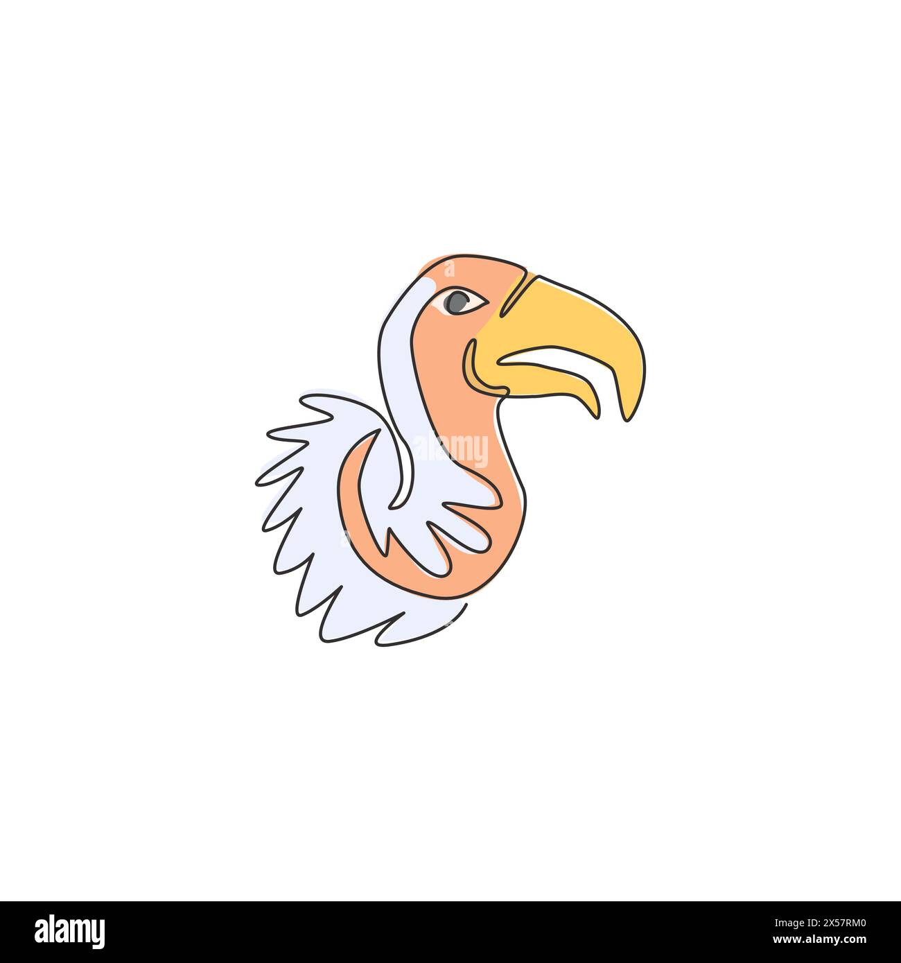 One single line drawing of large vulture for zoo logo identity. Scavenging bird of prey mascot concept for national conservation park icon. Modern con Stock Vector