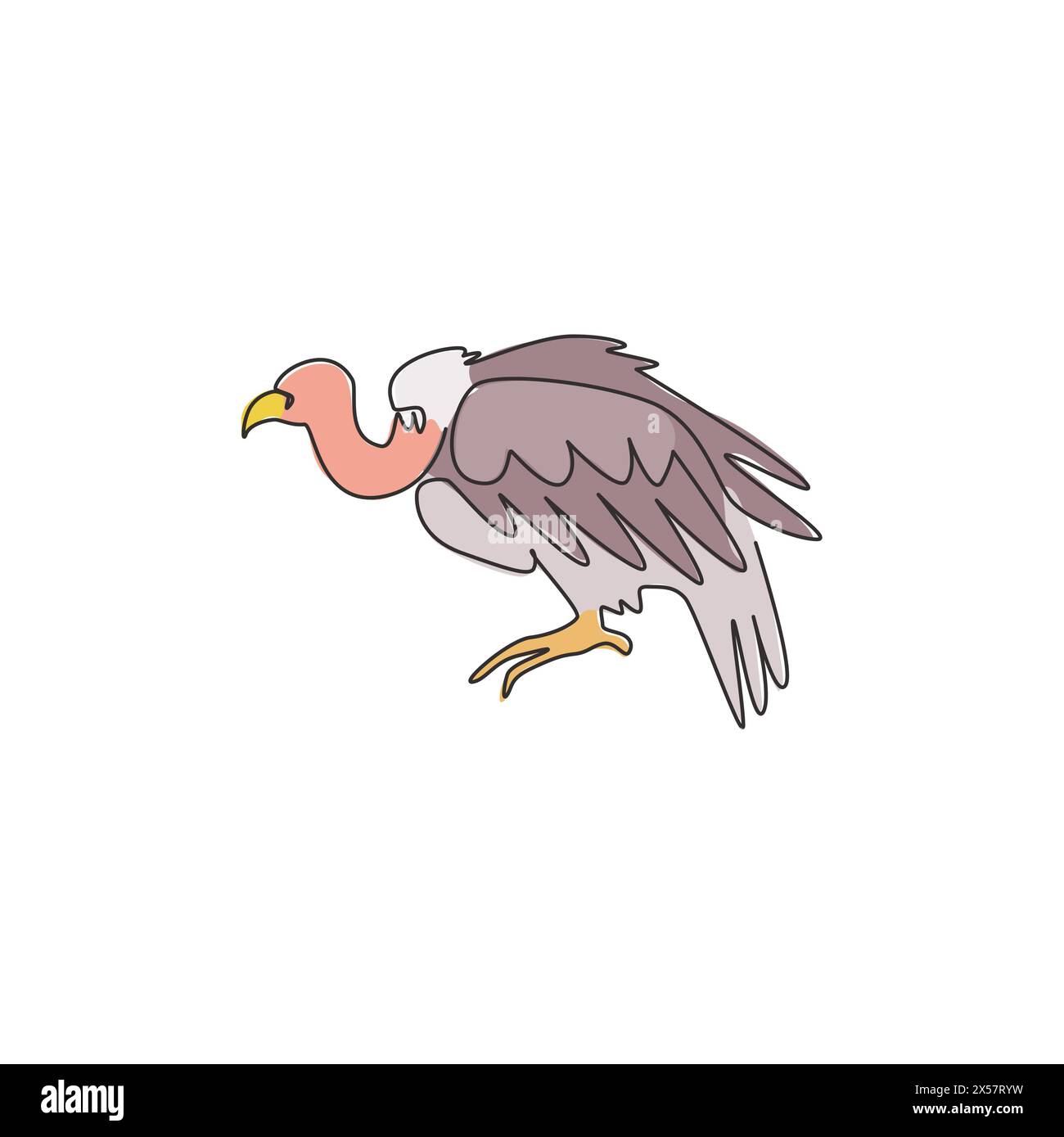 Single continuous line drawing of mystery vulture for foundation logo identity. Griffon bird mascot concept for national zoo icon. Modern one line dra Stock Vector