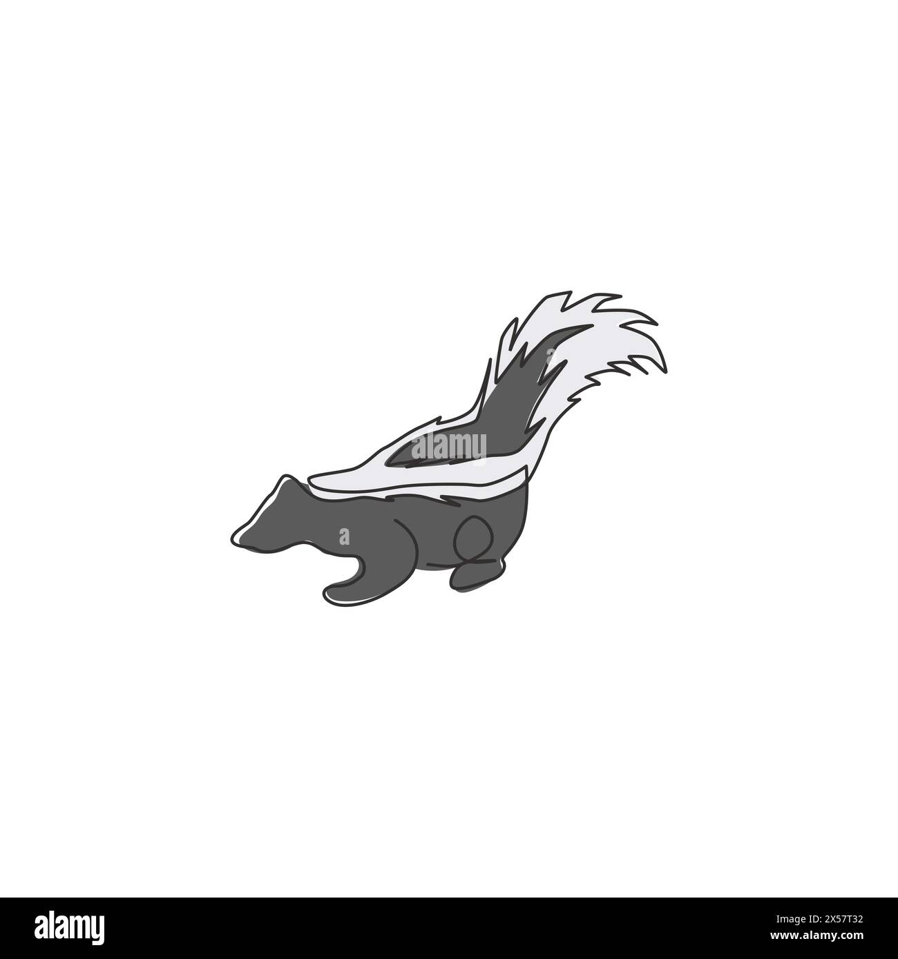 One continuous line drawing of cute striped skunk for logo identity