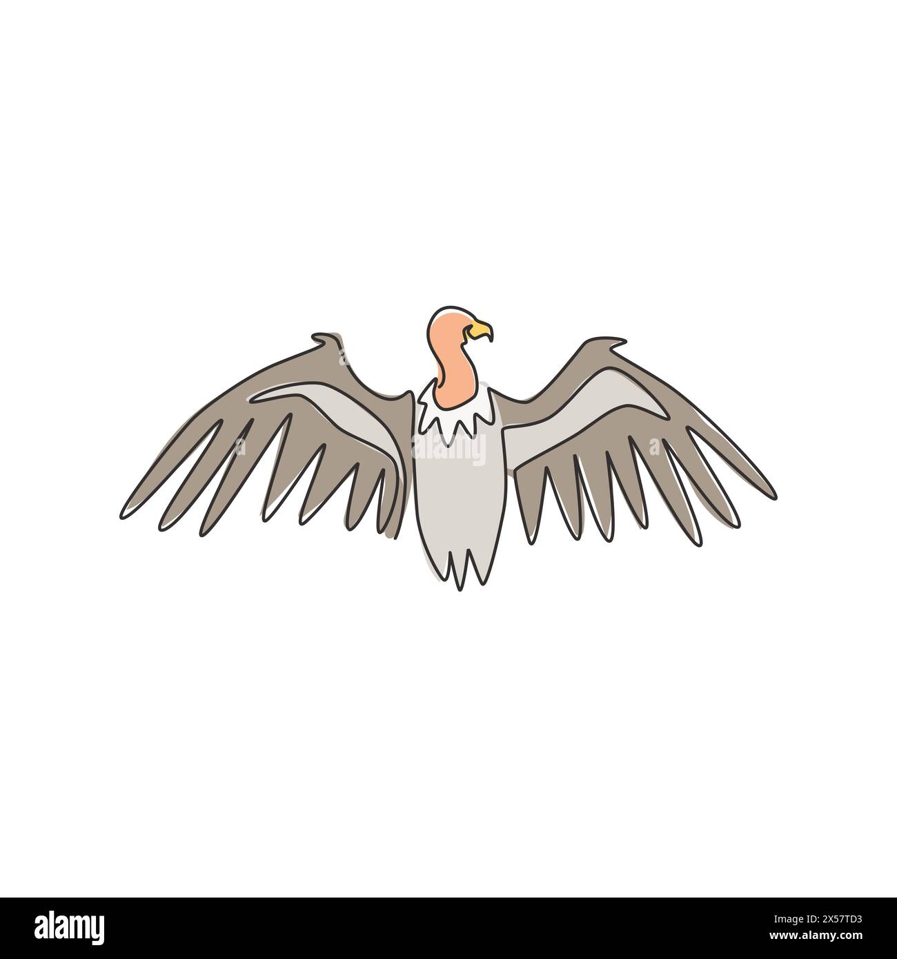 One single line drawing of large vulture for zoo logo identity. Scavenging bird of prey mascot concept for national conservation park icon. Modern con Stock Vector