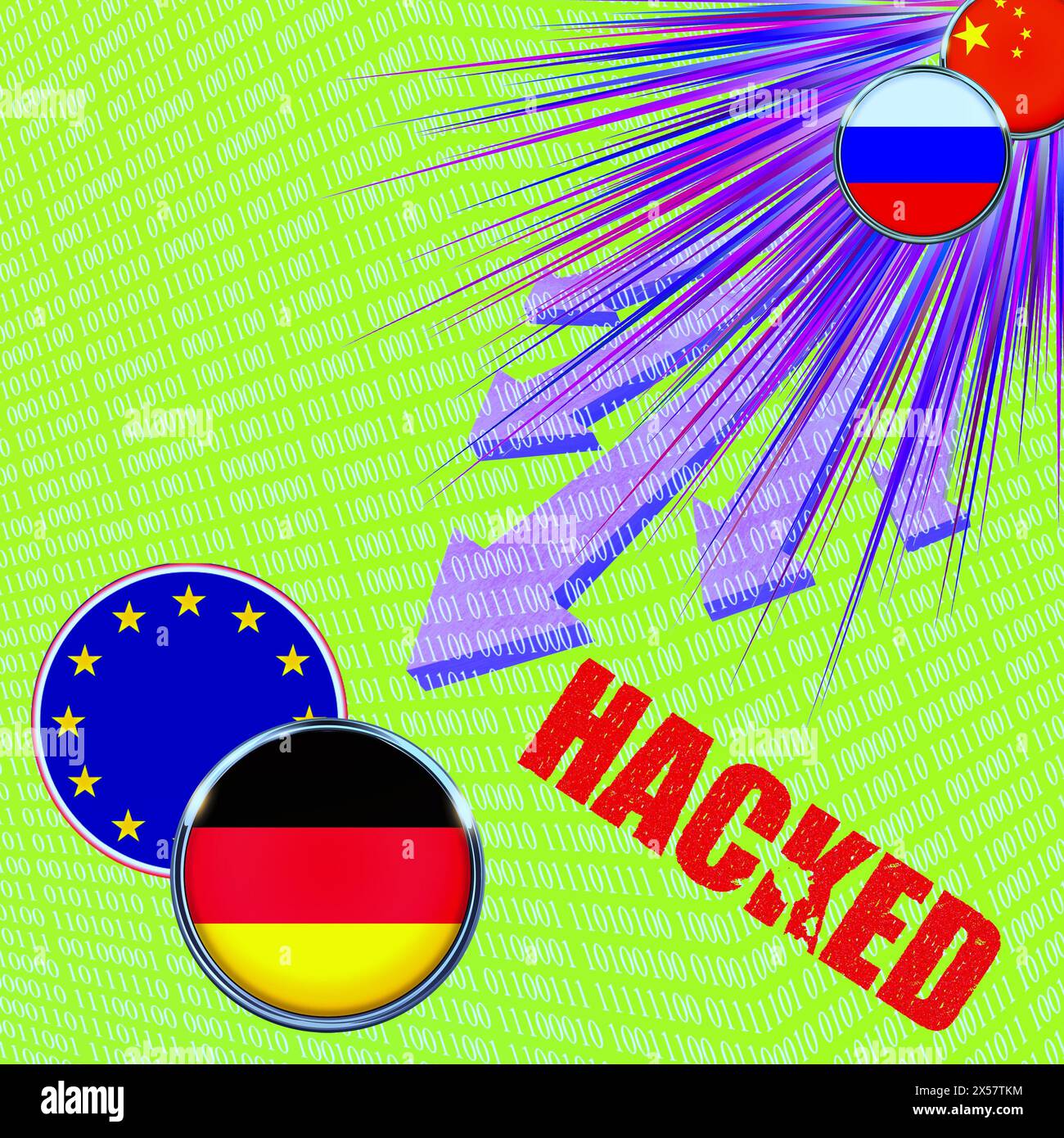 Symbolic image, cyber war Russia China, cyber security, cyber attacks worldwide, computer crime, digital IT attacks, economy, energy economy, nuclear Stock Photo