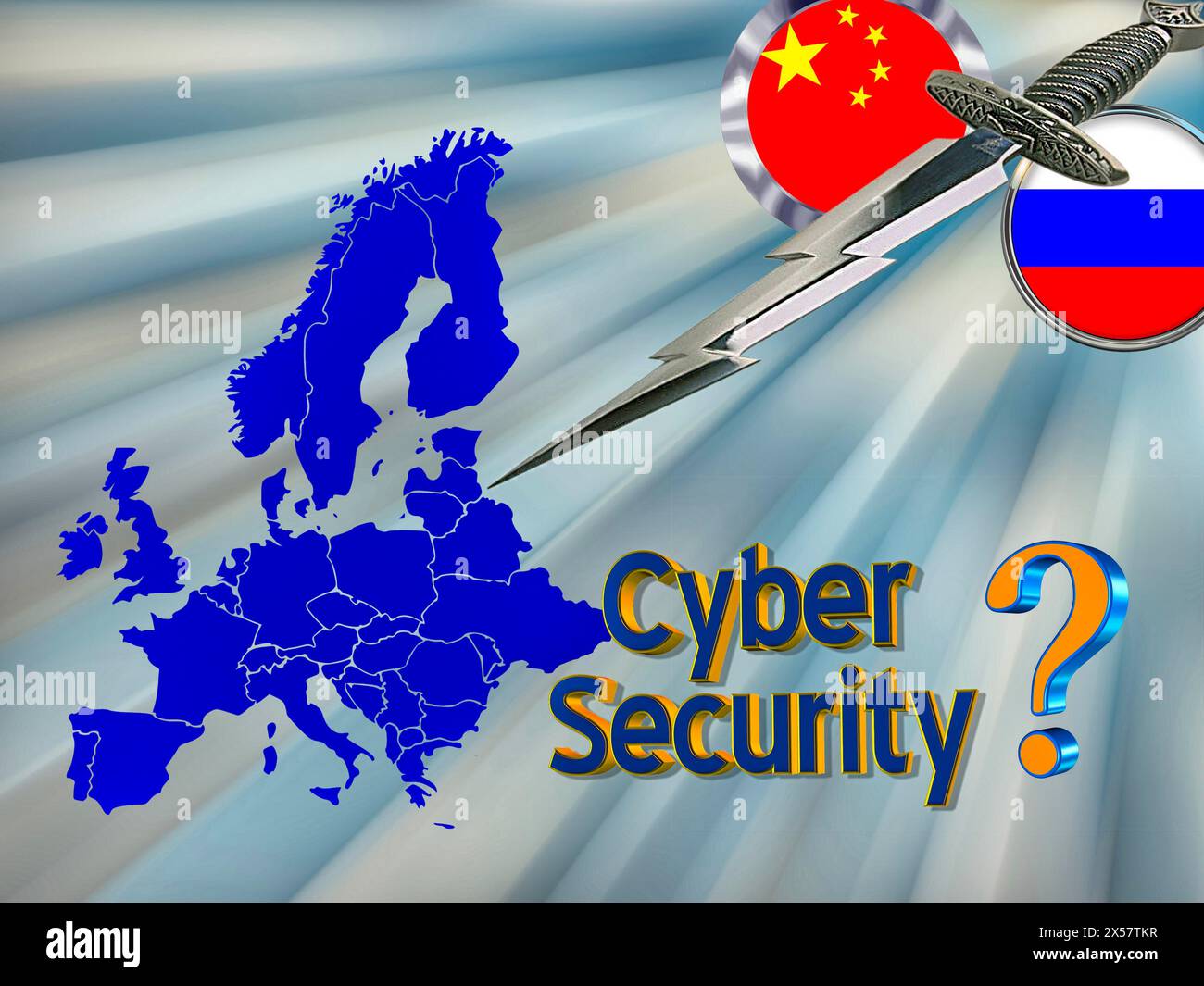 Symbolic image, cyber war Russia China, cyber security, cyber attacks worldwide, computer crime, digital IT attacks, economy, energy economy, nuclear Stock Photo