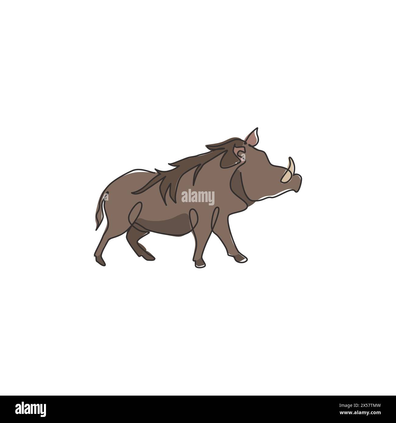 Single continuous line drawing of wild common warthog for company logo identity. Saharan Africa pig mascot concept for national conservation park icon Stock Vector