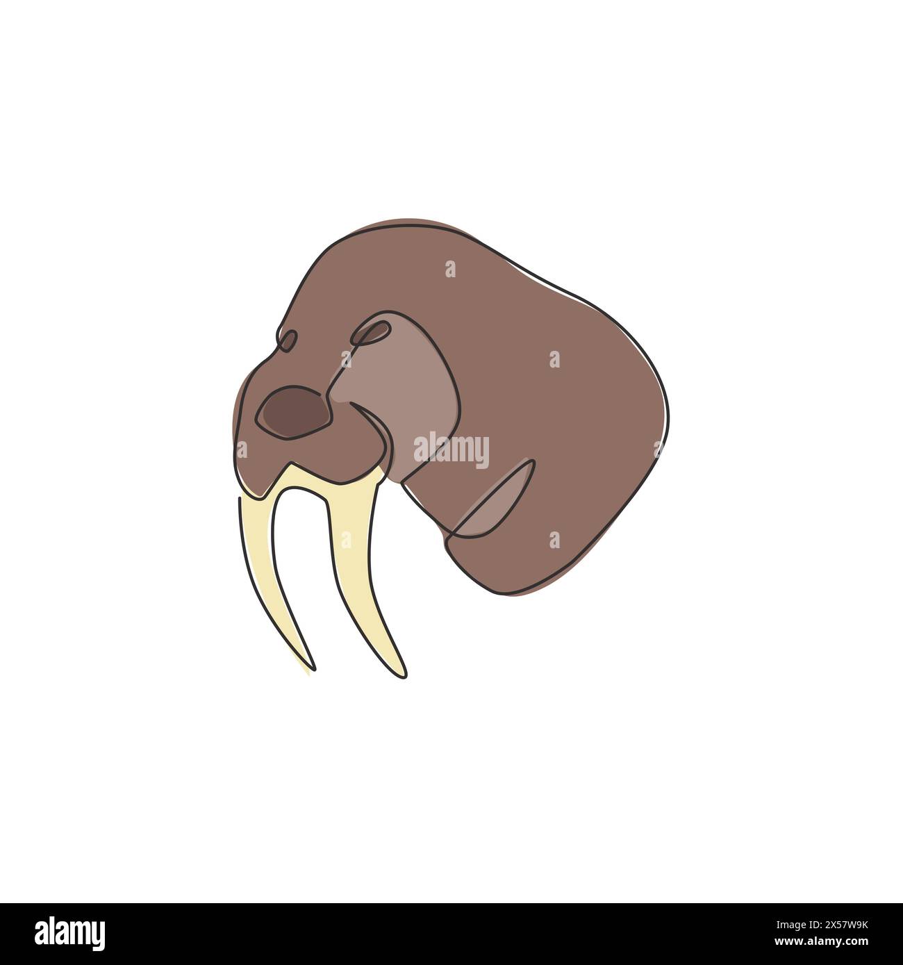 One single line drawing of big walrus head for company logo identity